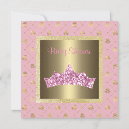 rosa guld prinsessans tema babydustiara inbjudningar