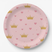 Rosa & Guld Prinsessmönster Pappers Tallrik