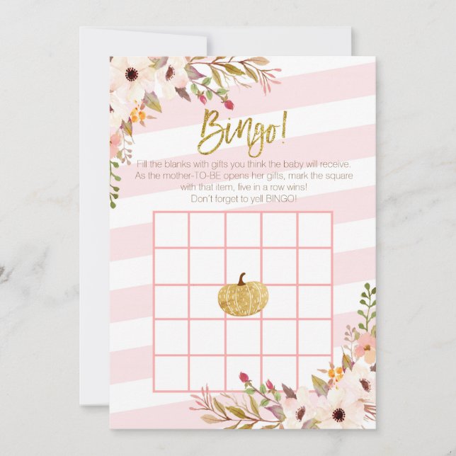 Rosa Guld Pumpa Baby Shower Bingo Spel (Framsida)