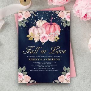 Rosa Guld Pumpa Blommig Marinblå Bröllopsdusch Inbjudningar