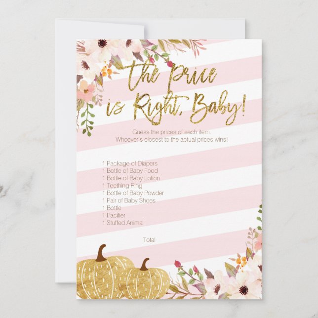 Rosa Guld Pumpkin Baby Shower antar Prisa Inbjudningar (Framsida)