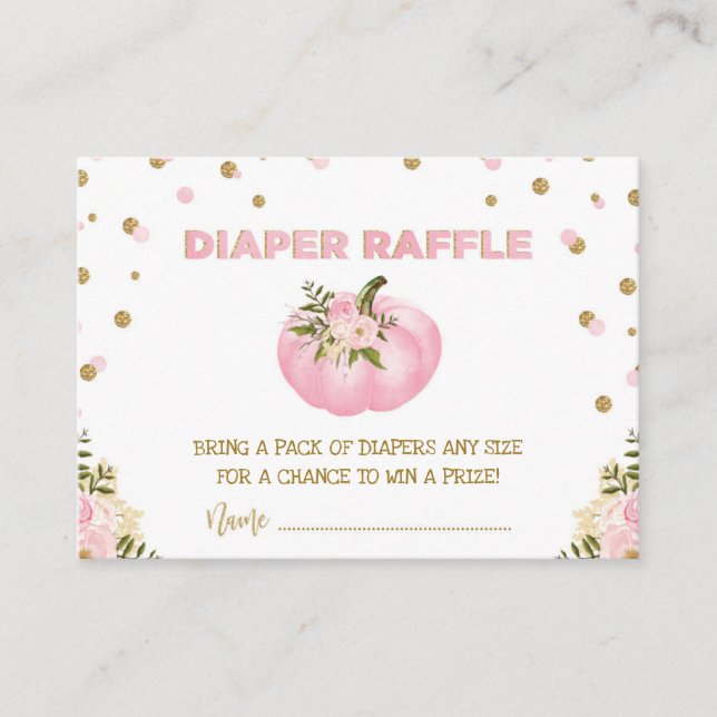 Rosa Guld Pumpkin Diaper Raffle Blommigt Autumn Gi Tilläggskort (Framsida)