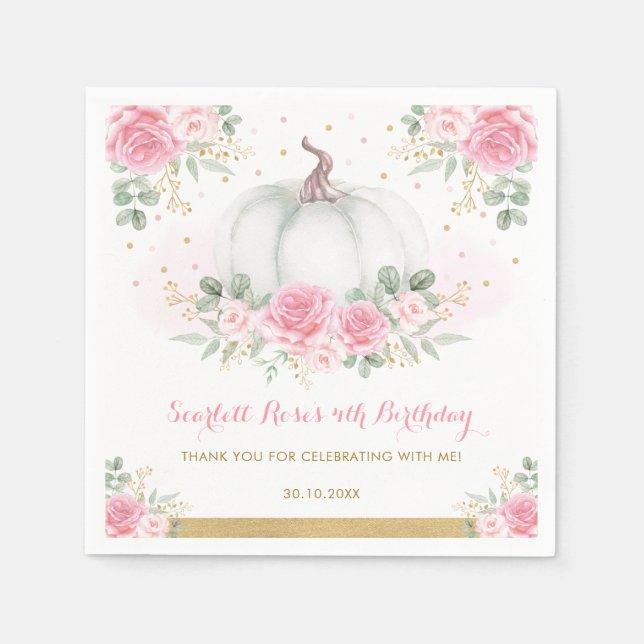 Rosa Guld Pumpkin Fall Hösthöstens Blommigt Baby S Pappersservett (Framsidan)