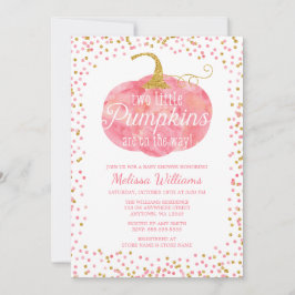 Rosa Guld Pumpkin Fall Twin Girl Baby Shower Inbjudningar
