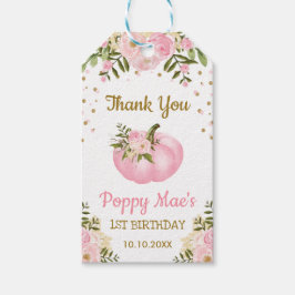 Rosa Guld Pumpkin Girl Födelsedagsfest Fall Favors Presentetikett