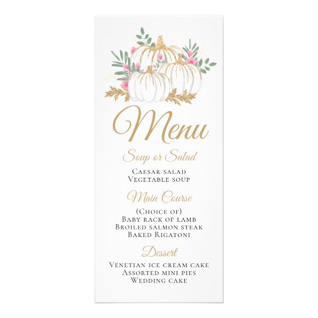Rosa Guld Pumpkin Thanksgiving Fall Wedding Menu Reklamkort (Framsidan)