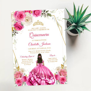 Rosa & Guld Quinceanera Födelsedagsinbjudan Inbjudningar