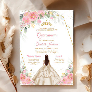 Rosa & Guld Quinceanera Födelsedagsinbjudan Inbjudningar