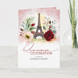 Rosa guld- Quinceañera för Paris Eiffel torn foto Inbjudan