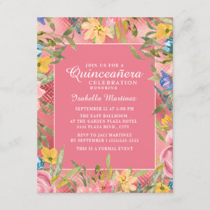 Rosa Guld Quinceañera Gul Blå Blommig Inbjudningar