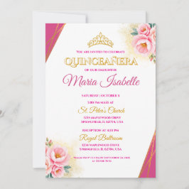 Rosa & Guld Quinceañera-inbjudan Inbjudningar