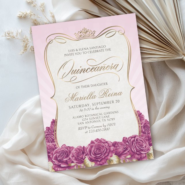 Rosa Guld Quinceañera Inbjudningar (Skapare uppladdad)
