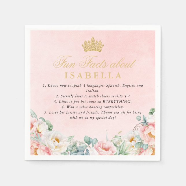Rosa Guld Quinceañera Party Roligt Facts Napkins Pappersservett (Framsidan)
