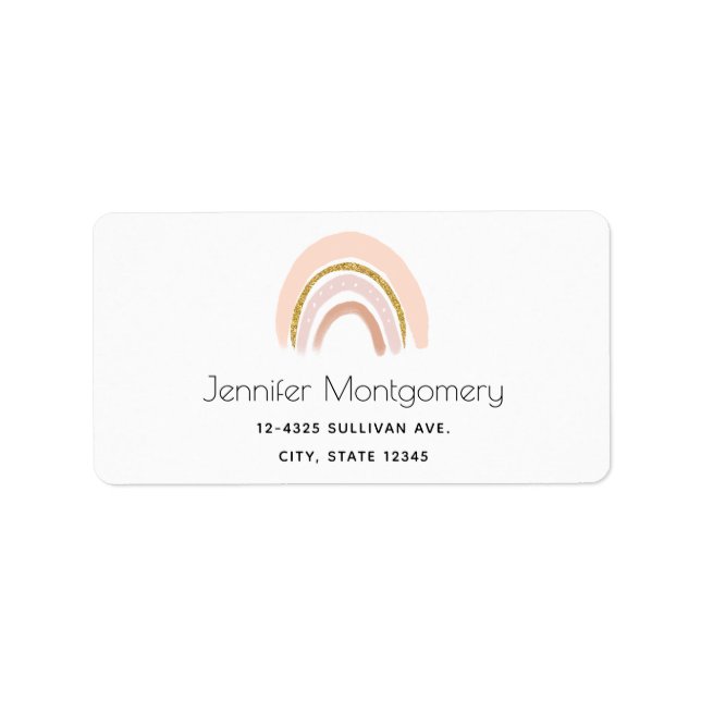 Rosa & Guld Rainbow Elegant Boho Adressetikett (Framsidan)