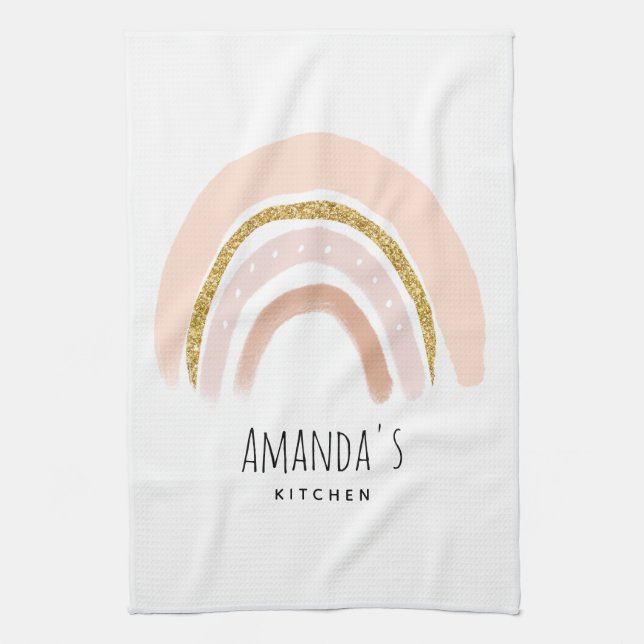 Rosa & Guld Rainbow Elegant Boho Kökshandduk (Vertikal)