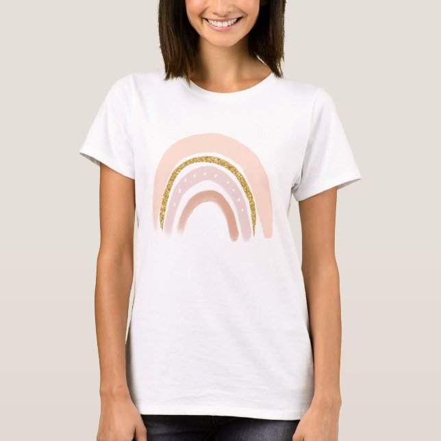 Rosa & Guld Rainbow Elegant Boho T Shirt (Framsida)