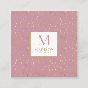 Rosa Guld RainDrop Modern Trendig Monogram Fyrkantigt Visitkort