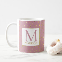 Rosa Guld RainDrop Modern Trendig Monogram Kaffemugg