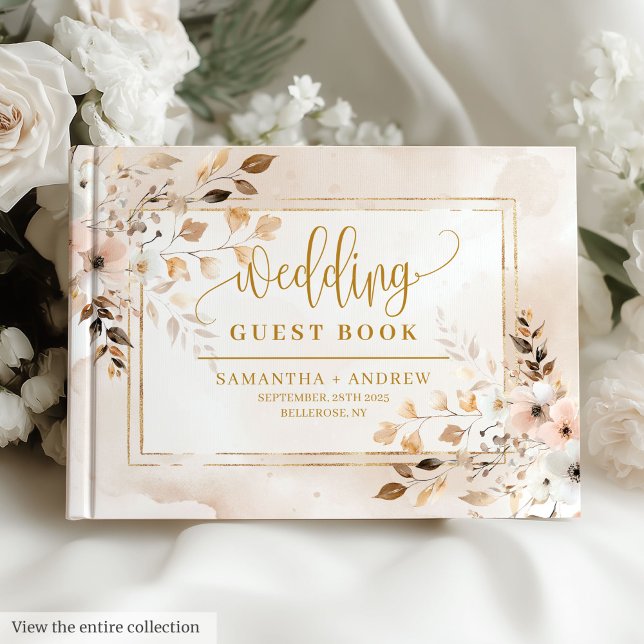  Rosa Guld Ram hösten Bröllop Bok (Rustic Blush Pink Gold Frame Autumn Wedding Book)