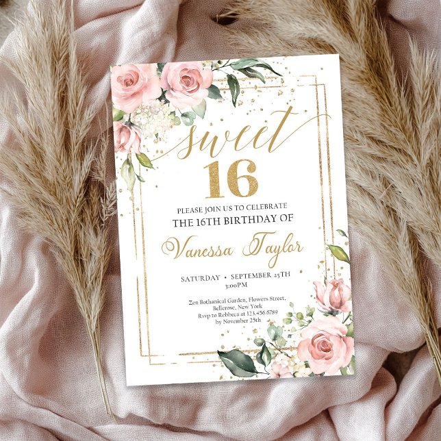  rosa guld ram, ro guld, ro inbjudningar (Blush pink gold frame rose gold dusty rose invitation)