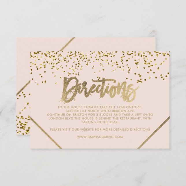 Rosa guld rand-handdusch för babydusch för glitter tilläggskort (Fram/baksida)