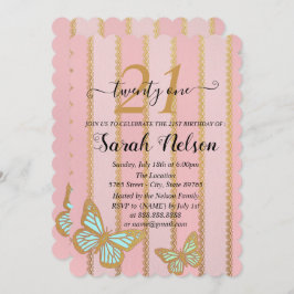 Rosa Guld Rand och Buterfly Inbjudningar