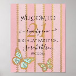 Rosa Guld Rand och Buterfly Poster