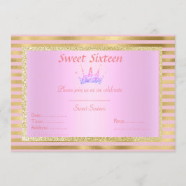 rosa guld rand sweet sixteen princess tiara inbjudningar