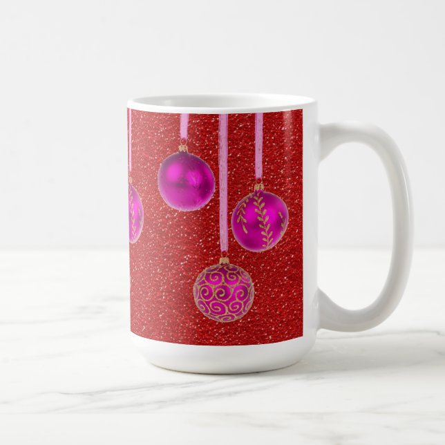 Rosa Guld Red Glitter God jul Baubles Mugg (Höger)
