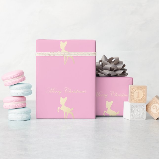 Rosa Guld renar inslagna pappert Presentpapper (Baby Shower)