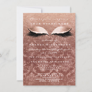 Rosa Guld Ro Damask Ögon Glitter 16:e Möhippan Inbjudningar