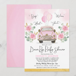 Rosa Guld Ro driver igenom Baby Shower för flickor Inbjudningar