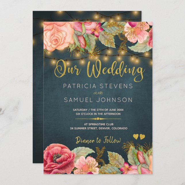  rosa guld ro typografi bröllop inbjudningar (Fram/baksida)