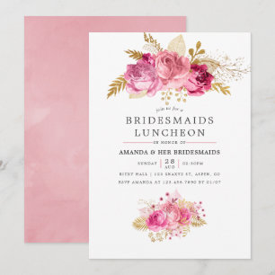 Rosa & Guld Ro Watercolor Bridesmaids Luncheon Inbjudningar