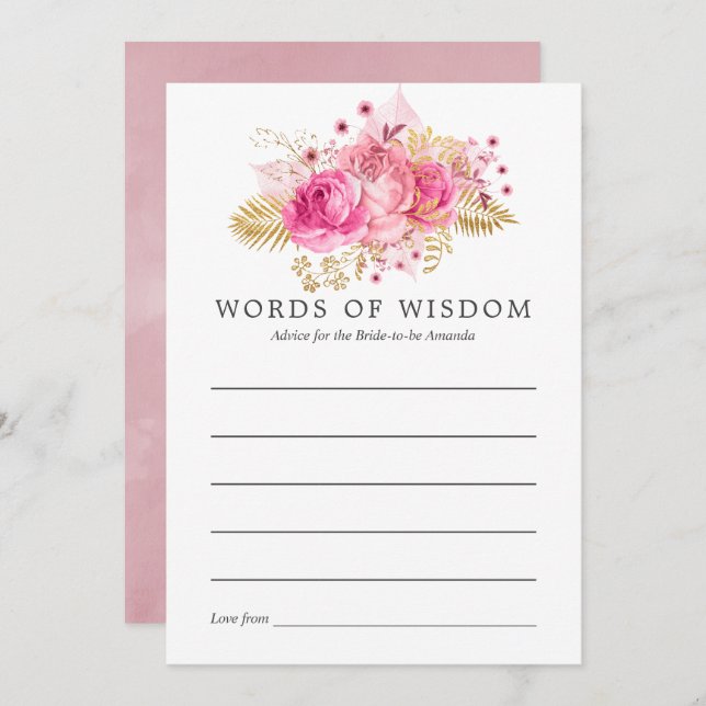 Rosa & Guld Ro Watercolor Möhippa Adress Inbjudningar (Fram/baksida)