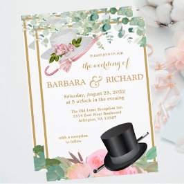  Rosa Guld Romantisk Blommigt QR Bröllop Inbjudningar