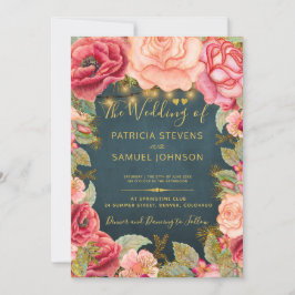 rosa guld romantiskt trädgårdsbröllop inbjudningar
