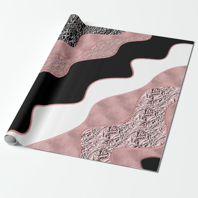 Rosa Guld Rosa Abstrakt Våg Modern Glamour Trendig Presentpapper (Utrullad)
