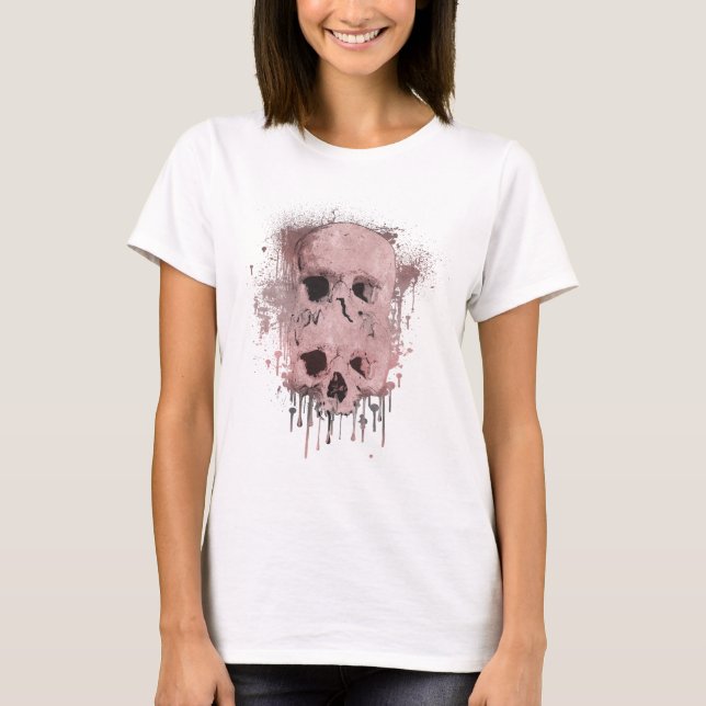 Rosa guld rosa dödskalle dropp bläck stänk grafisk t shirt (Framsida)