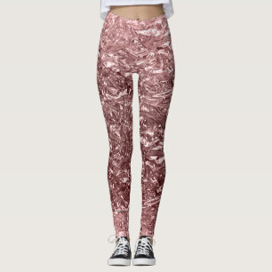 Rosa Guld Rosa Flytande Krom Metall Metallisk Utse Leggings