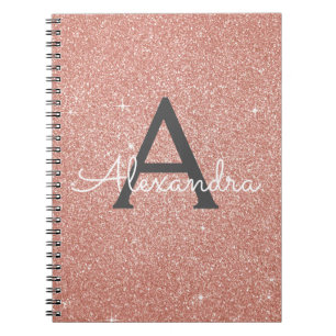 Rosa Guld Rosa Glitter Glans Monogram Anteckningsb Anteckningsbok