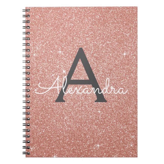 Rosa Guld Rosa Glitter Glans Monogram Anteckningsb Anteckningsbok (Framsidan)