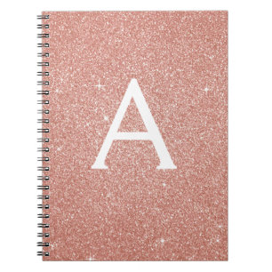 Rosa Guld Rosa Glitter Gnistrande Monogram Anteckn Anteckningsbok