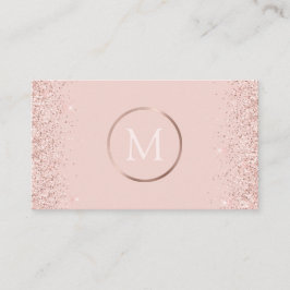 Rosa Guld Rosa Glitter Monogram Visitkort