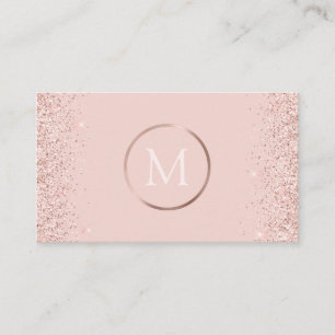Rosa Guld Rosa Glitter Monogram Visitkort