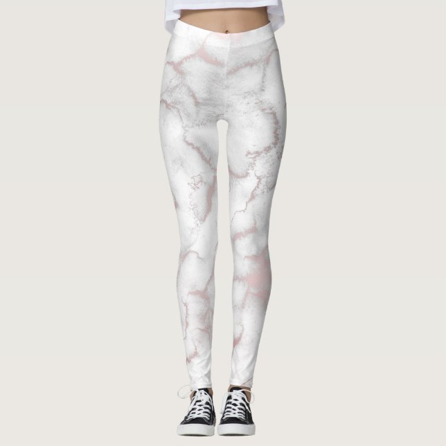 Rosa guld rosa marmor modern chic trendig leggings (Framsida)