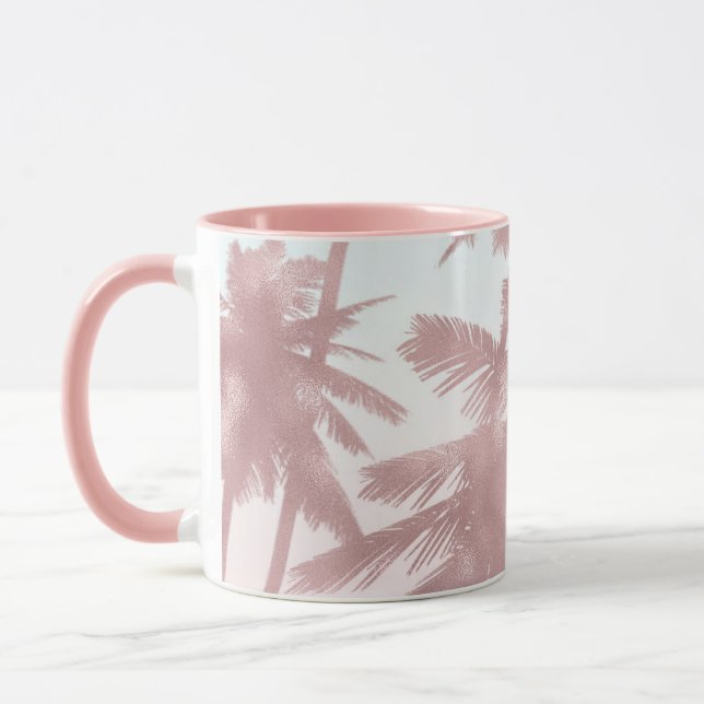 Rosa Guld Rosa Palmer Strand Ombre Palmträd Chic Mugg (Vänster)