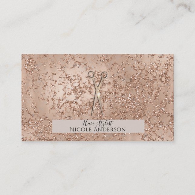 Rosa Guld Rosa Spricklande Glittrande Sax Stylist Visitkort (Framsida)