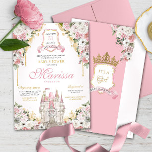 Rosa Guld Royal Castle Princess Baby Shower Inbjudningar