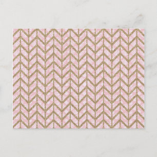Rosa Guld Royal Damask Chevron Glitter Photo Print Vykort